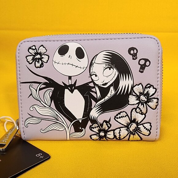 Loungefly Disney NBC Jack & Sally Floral Lavender Floral Zip Wallet NEW - Picture 1 of 12